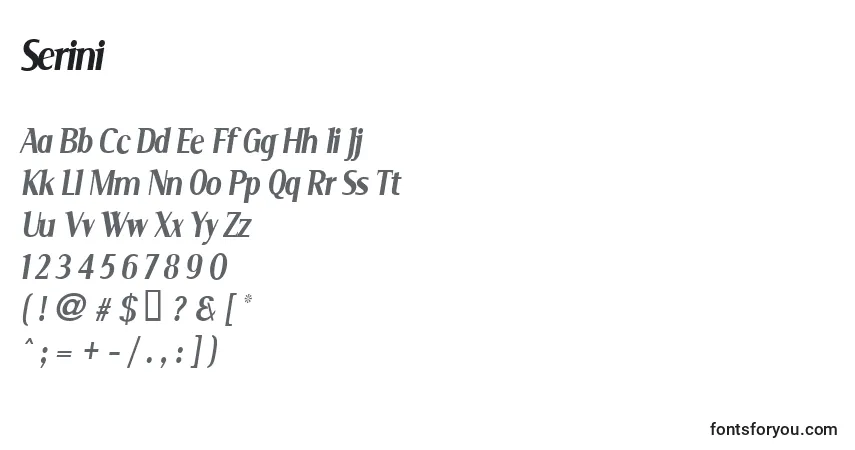 Serini-fontti – aakkoset, numerot, erikoismerkit