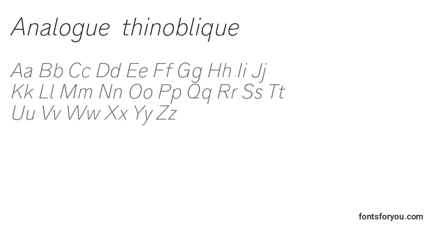 Czcionka Analogue36thinoblique – alfabet, cyfry, specjalne znaki