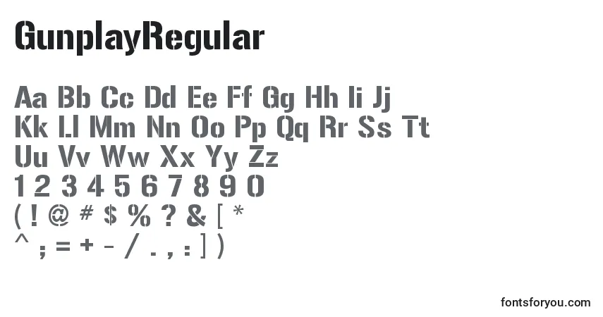 A fonte GunplayRegular – alfabeto, números, caracteres especiais