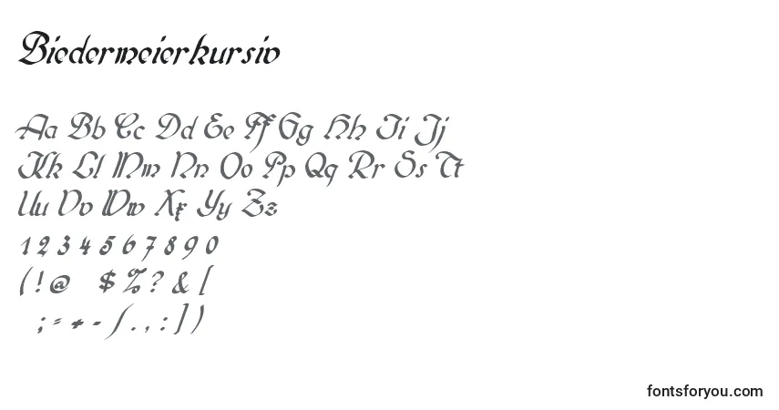 A fonte Biedermeierkursiv – alfabeto, números, caracteres especiais