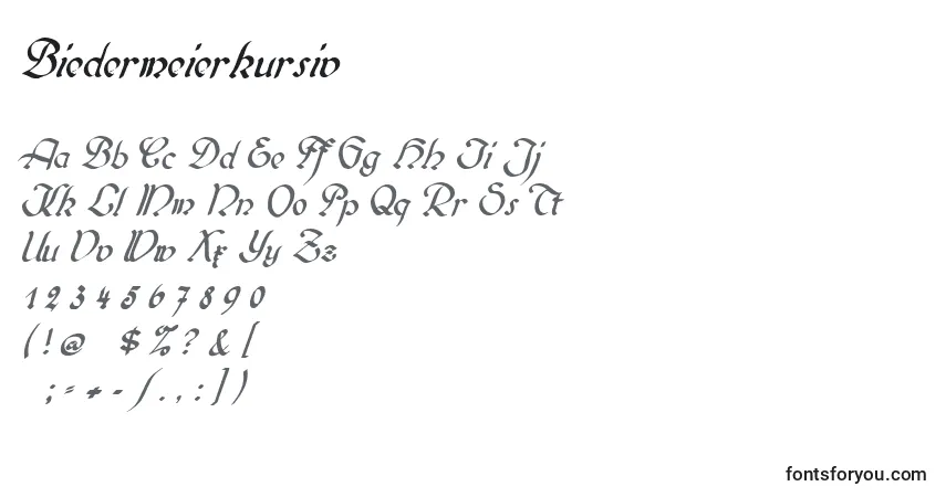 Biedermeierkursiv-fontti – aakkoset, numerot, erikoismerkit