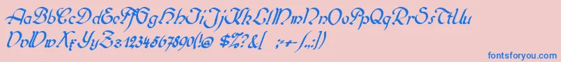 Biedermeierkursiv-Schriftart – Blaue Schriften auf rosa Hintergrund