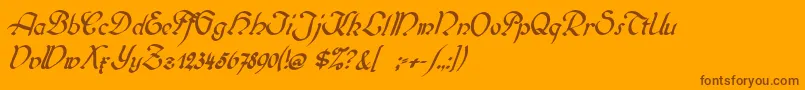 Biedermeierkursiv-Schriftart – Braune Schriften auf orangefarbenem Hintergrund