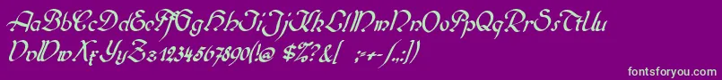 Biedermeierkursiv Font – Green Fonts on Purple Background