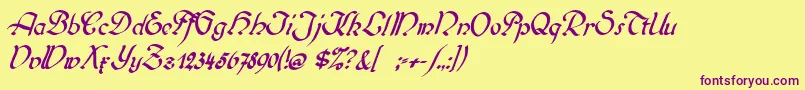 Biedermeierkursiv Font – Purple Fonts on Yellow Background