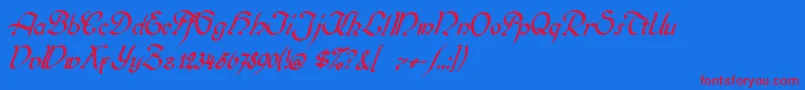 Biedermeierkursiv Font – Red Fonts on Blue Background