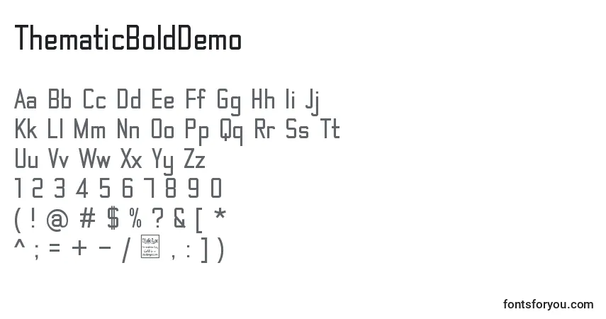 Czcionka ThematicBoldDemo – alfabet, cyfry, specjalne znaki