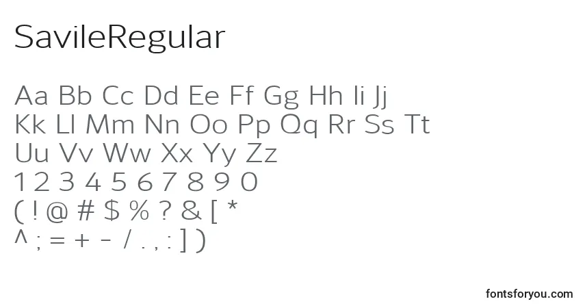 Шрифт SavileRegular – алфавит, цифры, специальные символы