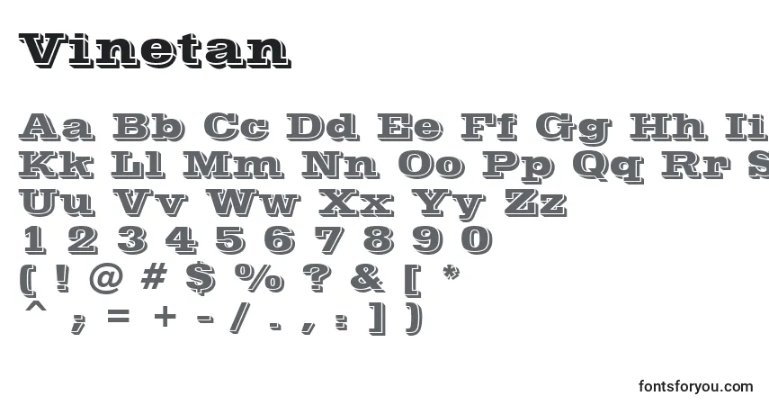 Schriftart Vinetan – Alphabet, Zahlen, spezielle Symbole