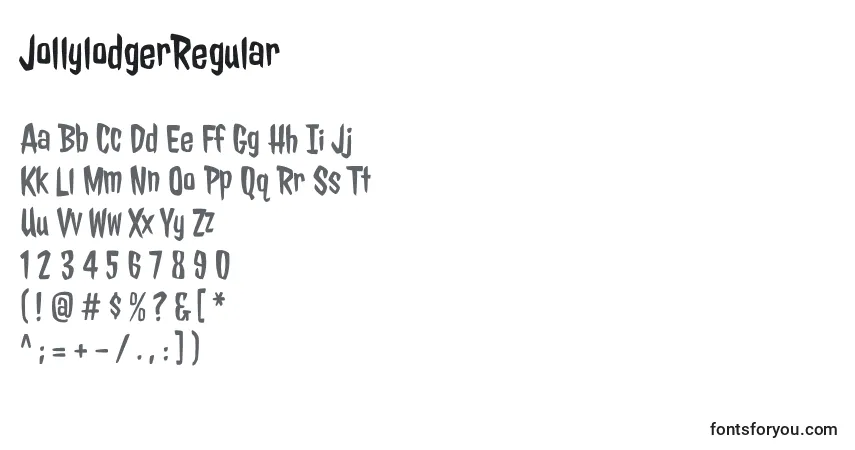 Czcionka JollylodgerRegular – alfabet, cyfry, specjalne znaki