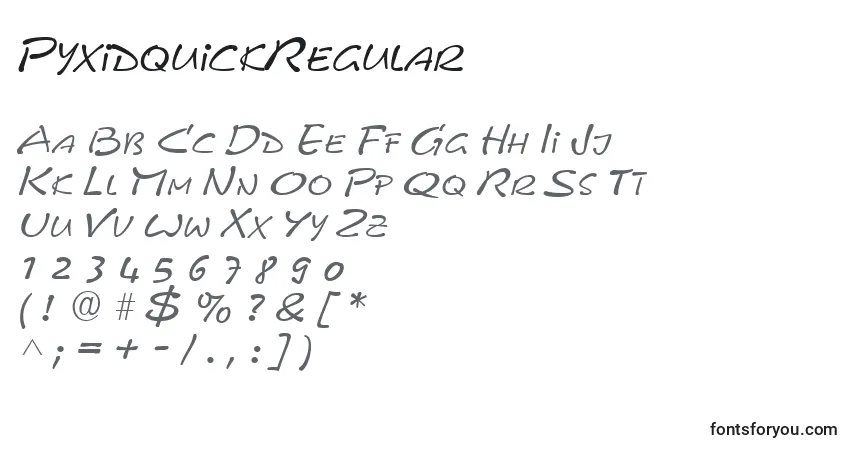 Czcionka PyxidquickRegular – alfabet, cyfry, specjalne znaki