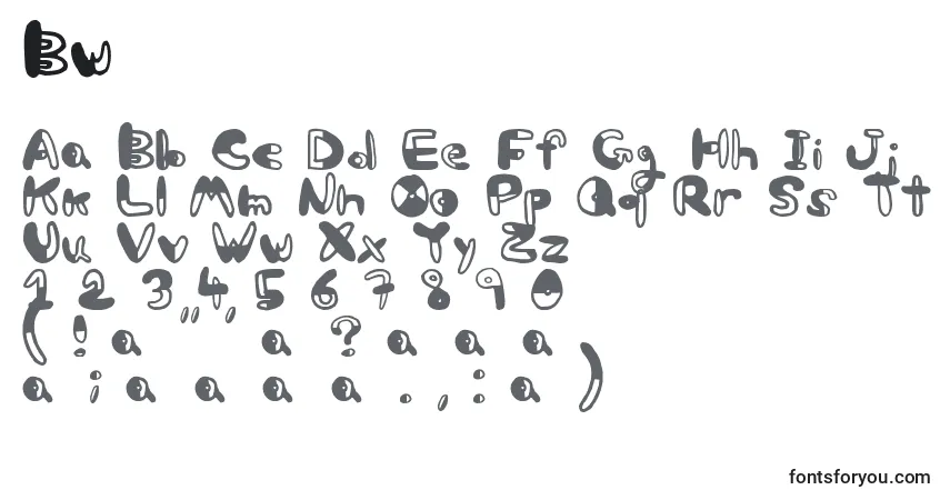 A fonte Bw – alfabeto, números, caracteres especiais