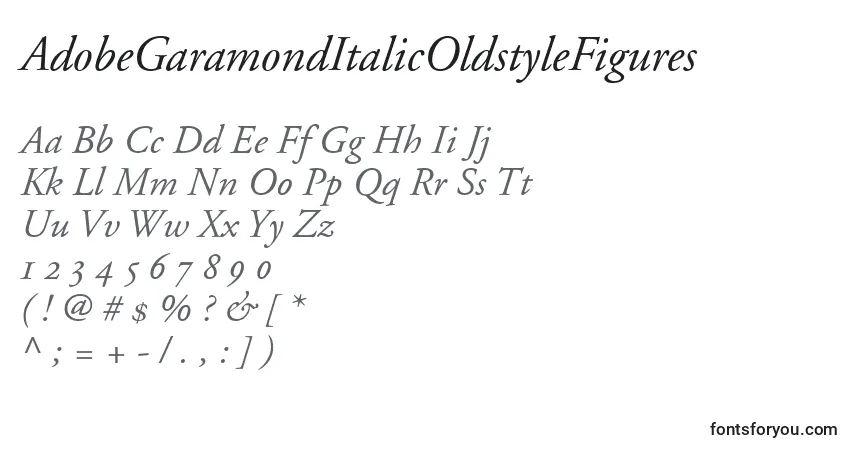 AdobeGaramondItalicOldstyleFigures-fontti – aakkoset, numerot, erikoismerkit