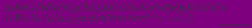 Fonte AdobeGaramondItalicOldstyleFigures – fontes pretas em um fundo violeta