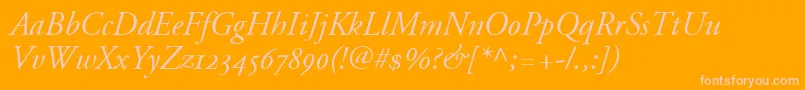 AdobeGaramondItalicOldstyleFigures-fontti – vaaleanpunaiset fontit oranssilla taustalla