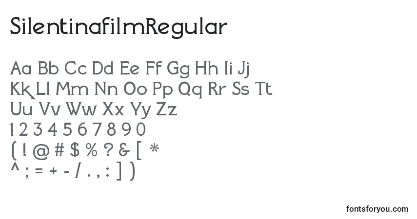 Schriftart SilentinafilmRegular – Alphabet, Zahlen, spezielle Symbole