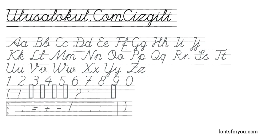 Czcionka Ulusalokul.ComCizgili – alfabet, cyfry, specjalne znaki