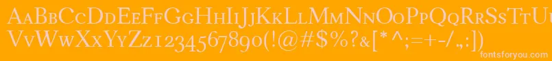 CarniolaSmallcaps-fontti – vaaleanpunaiset fontit oranssilla taustalla