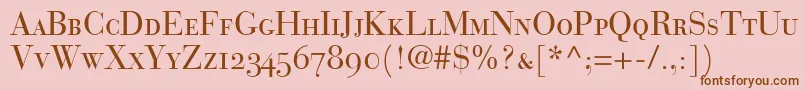BauerBodoniRomanSmallCapsOldstyleFigures-fontti – ruskeat fontit vaaleanpunaisella taustalla