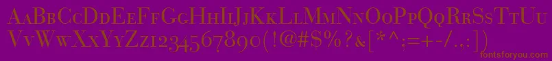 BauerBodoniRomanSmallCapsOldstyleFigures-Schriftart – Braune Schriften auf violettem Hintergrund