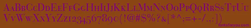 BauerBodoniRomanSmallCapsOldstyleFigures-fontti – violetit fontit ruskealla taustalla