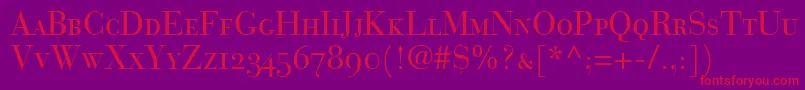 フォントBauerBodoniRomanSmallCapsOldstyleFigures – 紫の背景に赤い文字