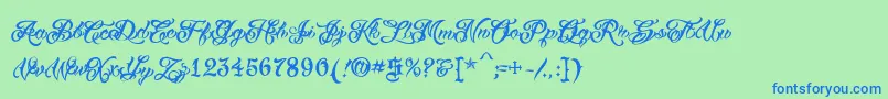 VtcTattooscripttwo-Schriftart – Blaue Schriften auf grünem Hintergrund