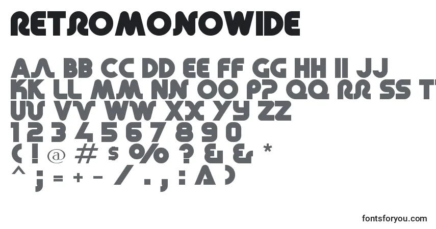 Schriftart RetroMonoWide – Alphabet, Zahlen, spezielle Symbole