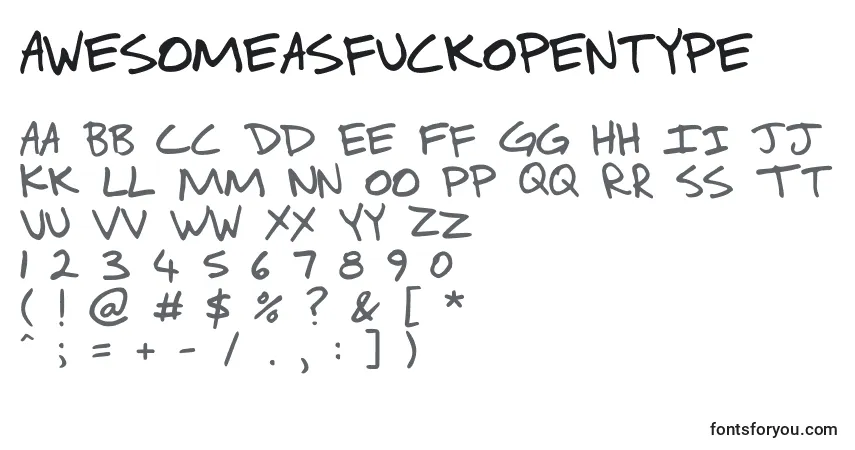Czcionka AwesomeasfuckOpentype – alfabet, cyfry, specjalne znaki