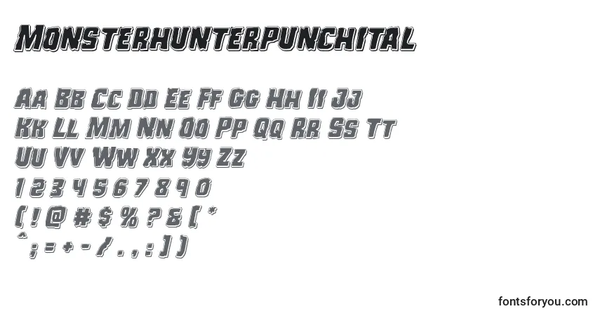 Schriftart Monsterhunterpunchital – Alphabet, Zahlen, spezielle Symbole