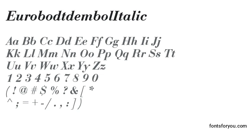 EurobodtdembolItalicフォント–アルファベット、数字、特殊文字