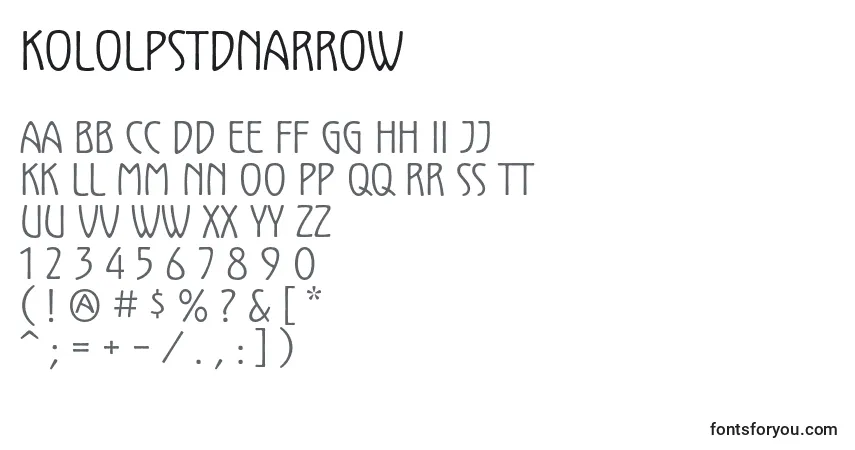 Czcionka KololpstdNarrow – alfabet, cyfry, specjalne znaki