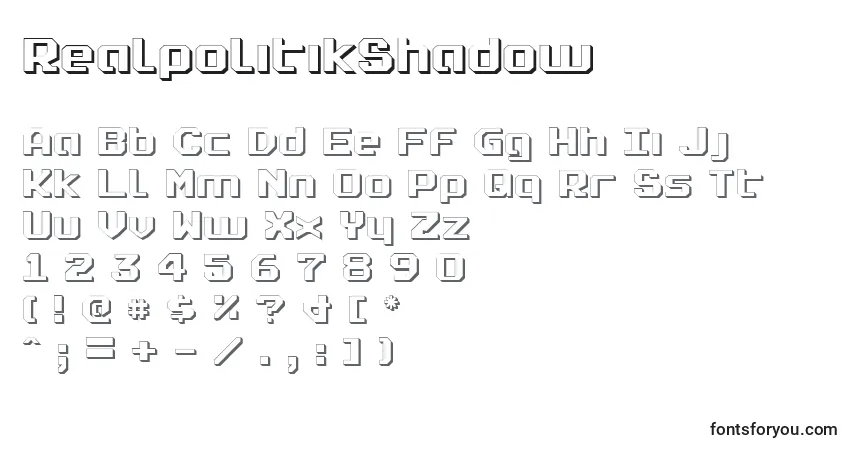 Czcionka RealpolitikShadow – alfabet, cyfry, specjalne znaki