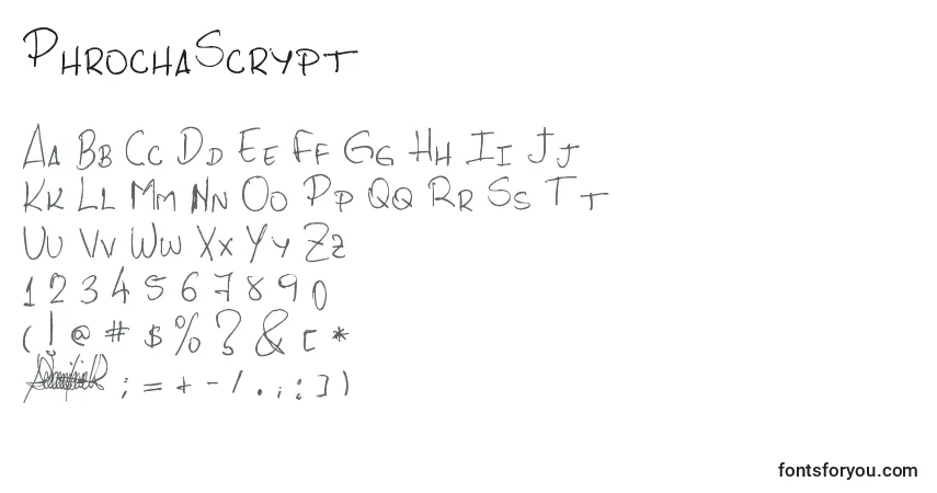 Czcionka PhrochaScrypt – alfabet, cyfry, specjalne znaki