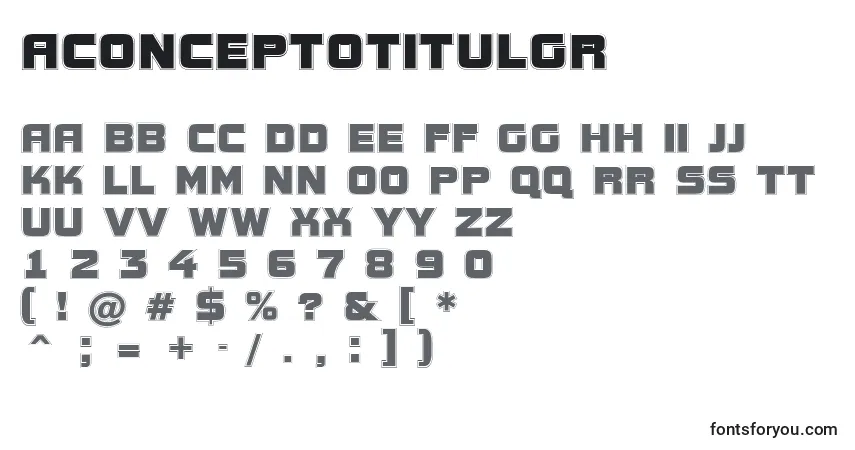 A fonte AConceptotitulgr – alfabeto, números, caracteres especiais