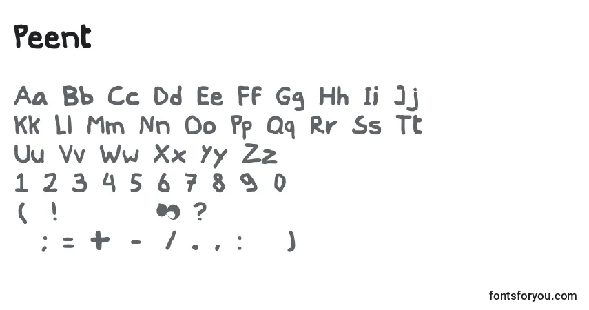 Czcionka Peent – alfabet, cyfry, specjalne znaki
