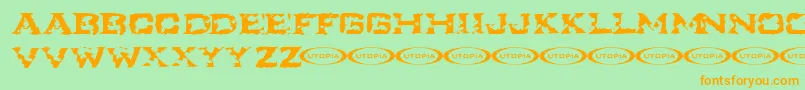 Ikart-Schriftart – Orangefarbene Schriften auf grünem Hintergrund