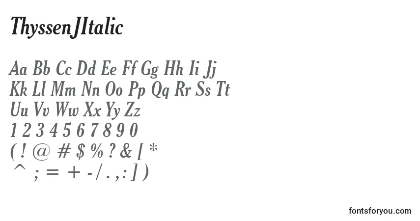 Schriftart ThyssenJItalic – Alphabet, Zahlen, spezielle Symbole