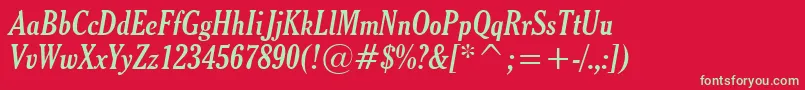 Fonte ThyssenJItalic – fontes verdes em um fundo vermelho
