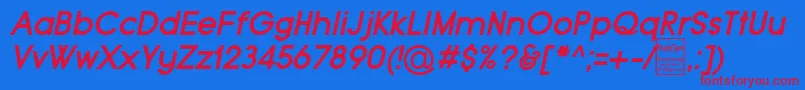 TypoGroteskBoldItalicDemo-fontti – punaiset fontit sinisellä taustalla