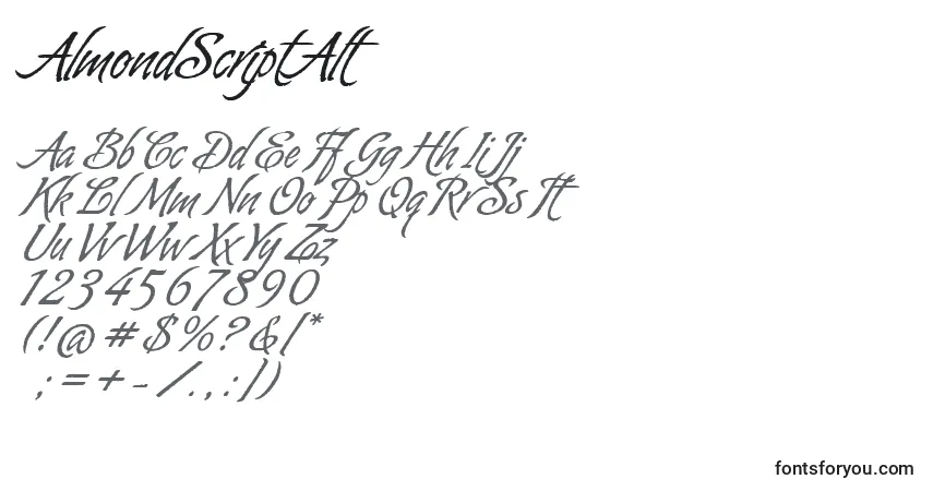 Шрифт AlmondScriptAlt – алфавит, цифры, специальные символы