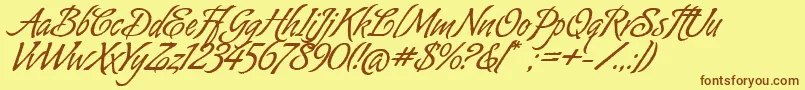 フォントAlmondScriptAlt – 茶色の文字が黄色の背景にあります。