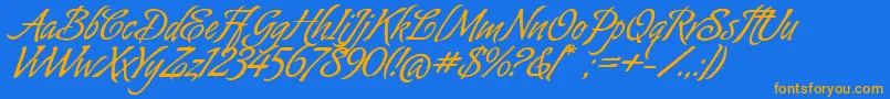 Fonte AlmondScriptAlt – fontes laranjas em um fundo azul