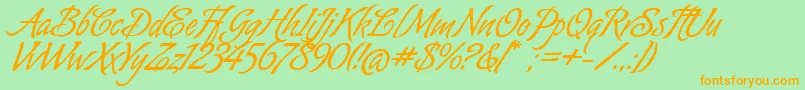 AlmondScriptAlt-Schriftart – Orangefarbene Schriften auf grünem Hintergrund