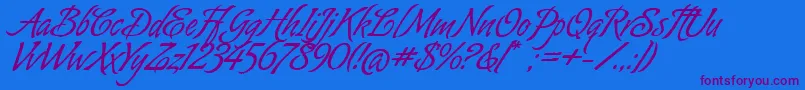 AlmondScriptAlt-Schriftart – Violette Schriften auf blauem Hintergrund