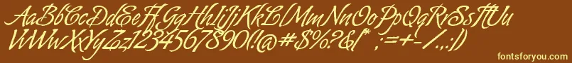 AlmondScriptAlt-Schriftart – Gelbe Schriften auf braunem Hintergrund