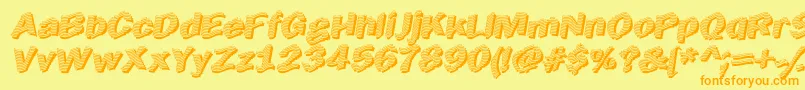 EarlyTickertape-Schriftart – Orangefarbene Schriften auf gelbem Hintergrund