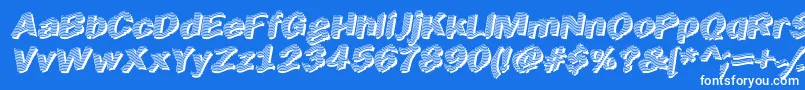 EarlyTickertape-Schriftart – Weiße Schriften auf blauem Hintergrund