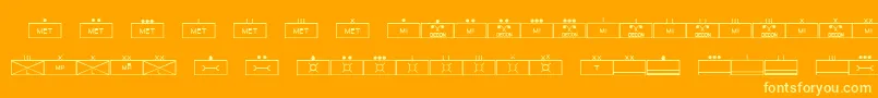 EsriMilsym03-fontti – keltaiset fontit oranssilla taustalla