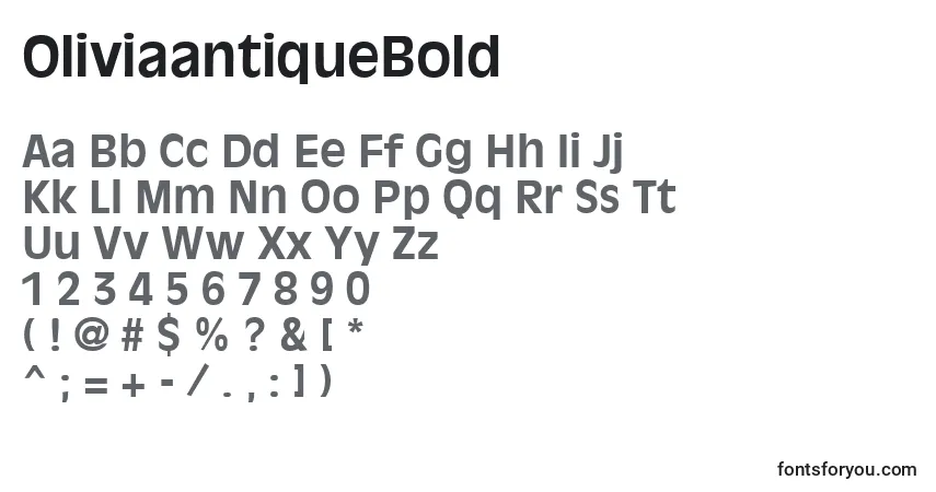 Schriftart OliviaantiqueBold – Alphabet, Zahlen, spezielle Symbole